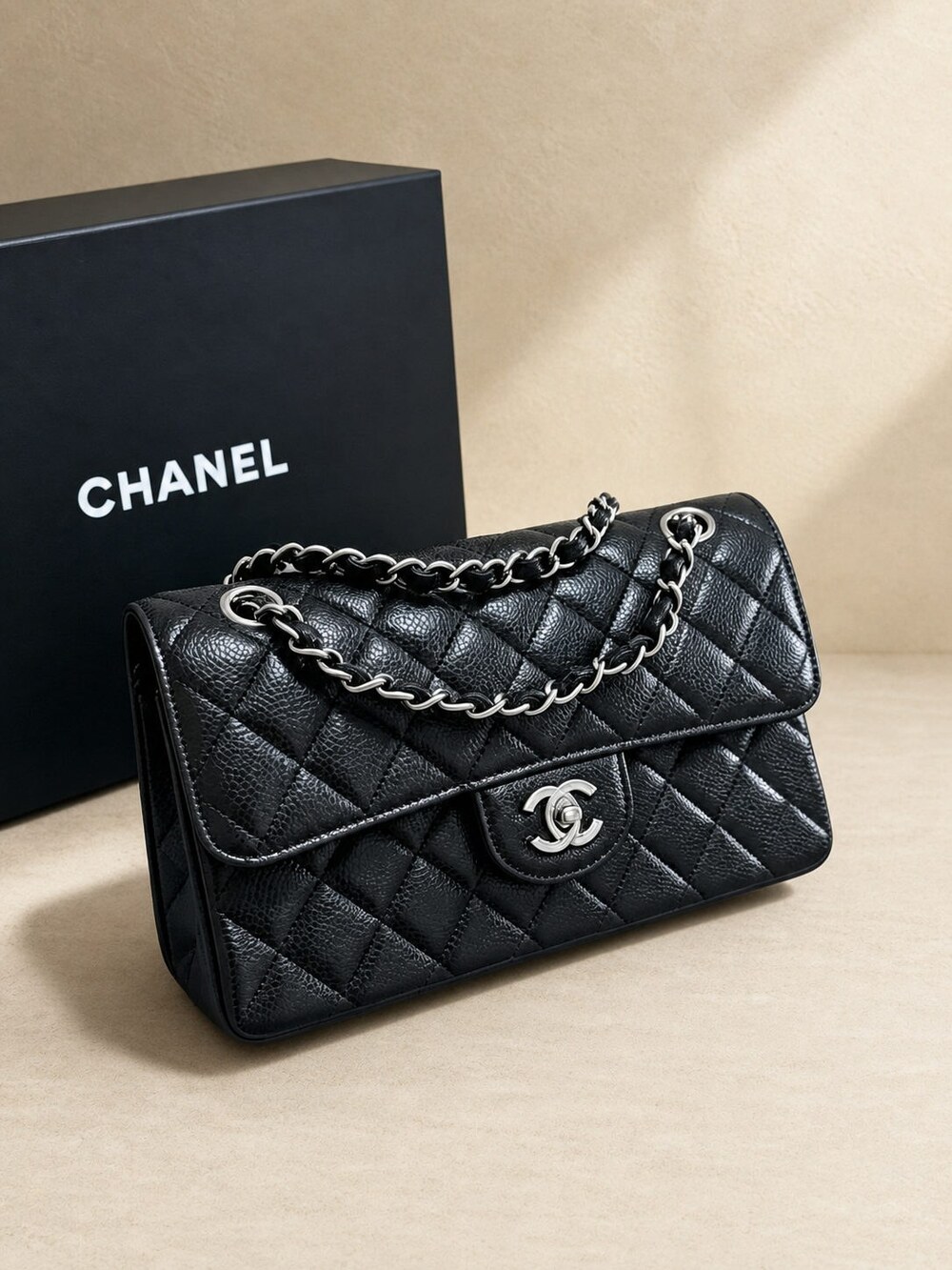 Chanel Classic Black Caviar Leather Flap Shoulder Bag - Picture 3 of 6